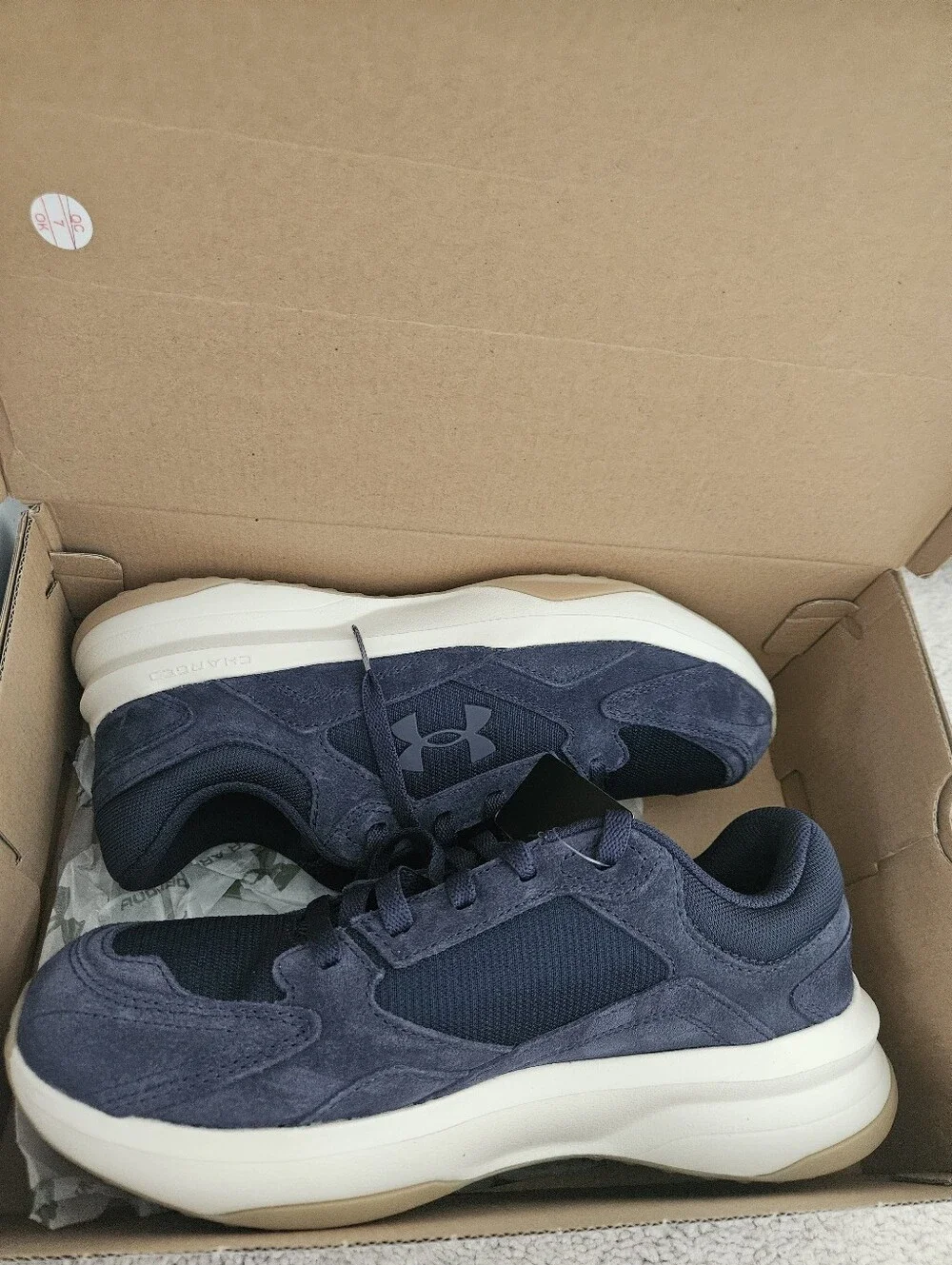 NWT Under Armour UA Edge Suede Mens 9.5 Navy Blue Charged Sneakers